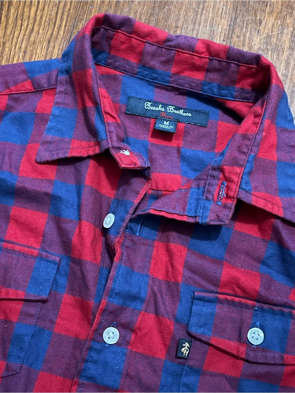Brooks Brothers Red and Navy Plaid Button-Down Shirt